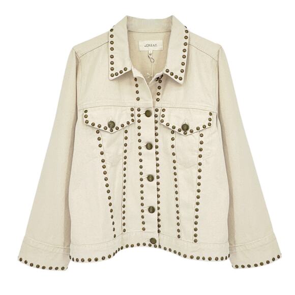 THE GREAT. The Studded Slouchy Jean Jacket.in Natural 1|S - Picture 1 of 12